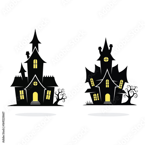 Vector art of two haunted houses isolated on white background