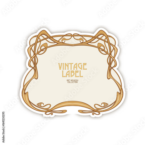 Decorative flowers and leaves in art nouveau style, vintage, old, retro style. Border, frame, template for product label, cosmetic packaging. Easy to edit. Vector illustration.