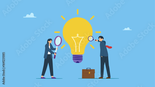 Smart business people verify or validate light bulb idea and make approval. Validate startup idea that have potential to implement and success in real life, analyze and choose best business idea.