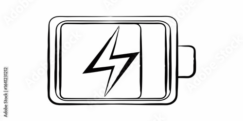 Sketch of a battery with a lightning bolt inside indicating power and charging status in black and white