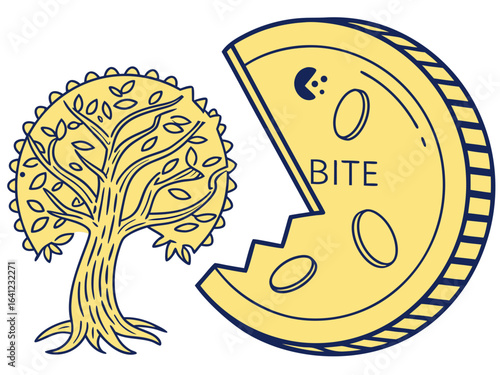 Bite Cryptocurrency Coin and Bitcoin Coin Illustration .Vector illustration of a Bite cryptocurrency coin next to a Bitcoin coin. 