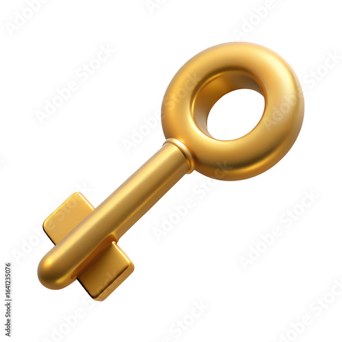 Shiny Golden Key with Circular Bow Isolated on White Background metallic isolated on a transparent background