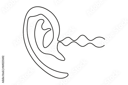 Ear continuous one line art sketch with realistic human ear proportions