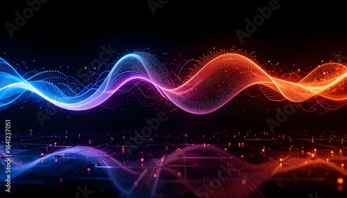 Wallpaper Mural Abstract glowing waves of blue and orange light with reflection on a dark surface background Torontodigital.ca