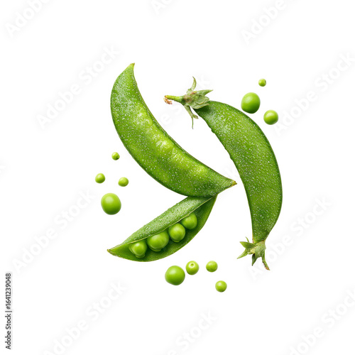 Fresh Green Sugar Snap Peas with Peas Isolated on Black Background