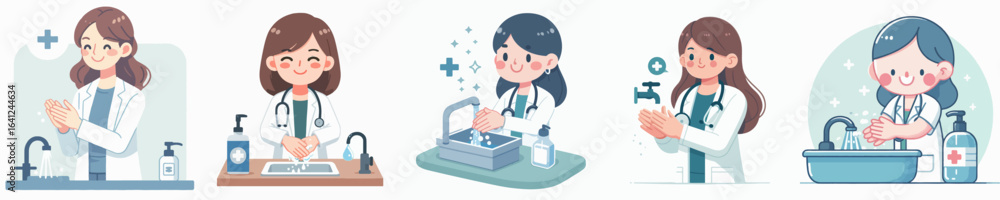 vector of a female doctor washing his hands vector of a female doctor washing his hands