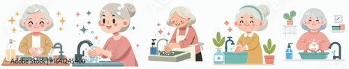 vector of a grandmother washing his hands