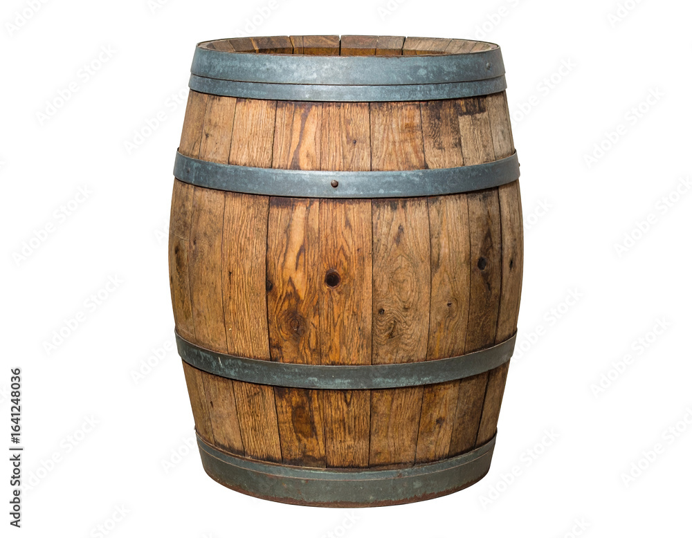 Fototapeta premium Wooden barrel isolated on a transparent background.