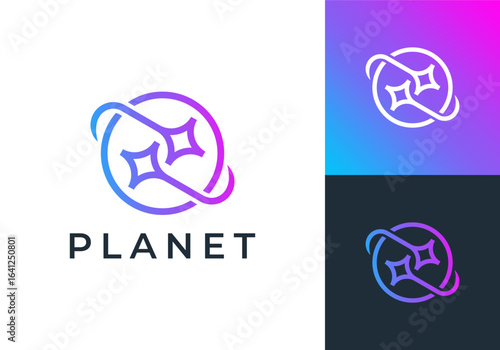 planet star logo design. globe galaxy circle connection vector design concept