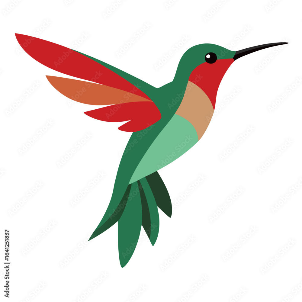 Obraz premium Stylized hummingbird in flight with red and green feathers
