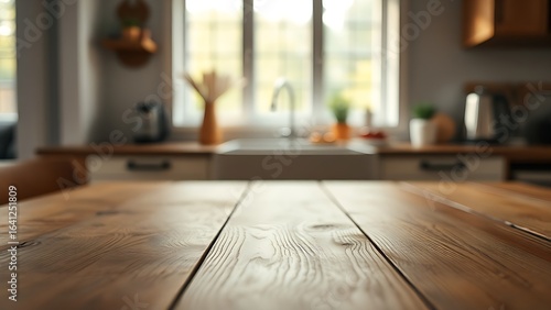 Wallpaper Mural A wooden table with subtle grain texture, softly lit by kitchen window light creating a gentle bokeh effect. Torontodigital.ca