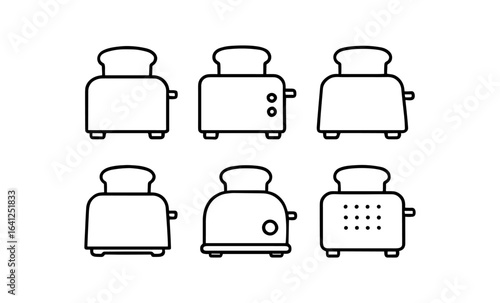 Minimalist toaster icon set in linear style for kitchen designs