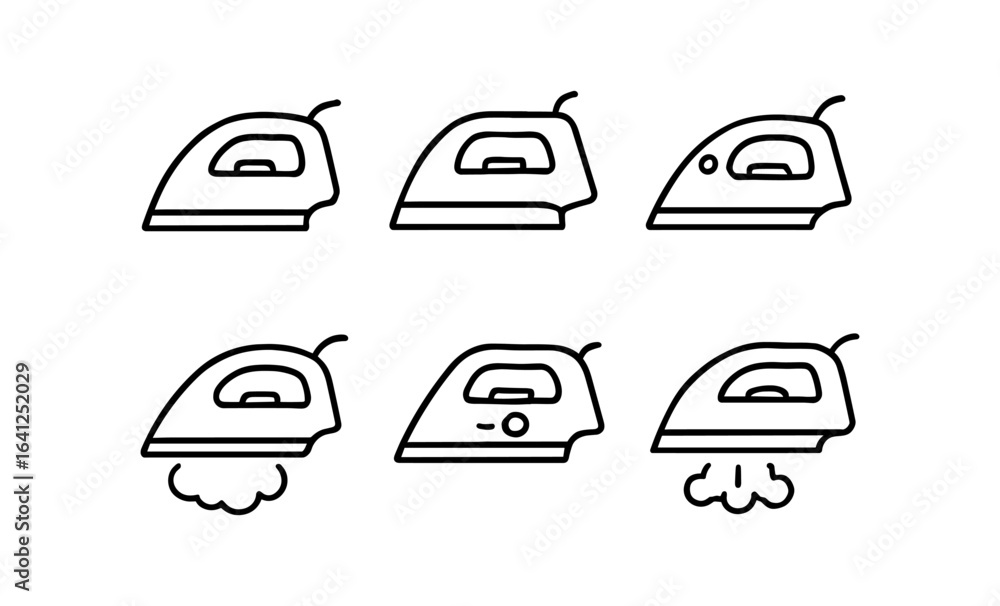 Fototapeta premium Simple line icon set of irons with steam features and buttons