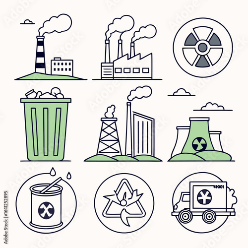 Environmental Hazard Pictograms Representing Pollution and Recycling Concepts Eco Friendly Symbols of Environmental Concerns