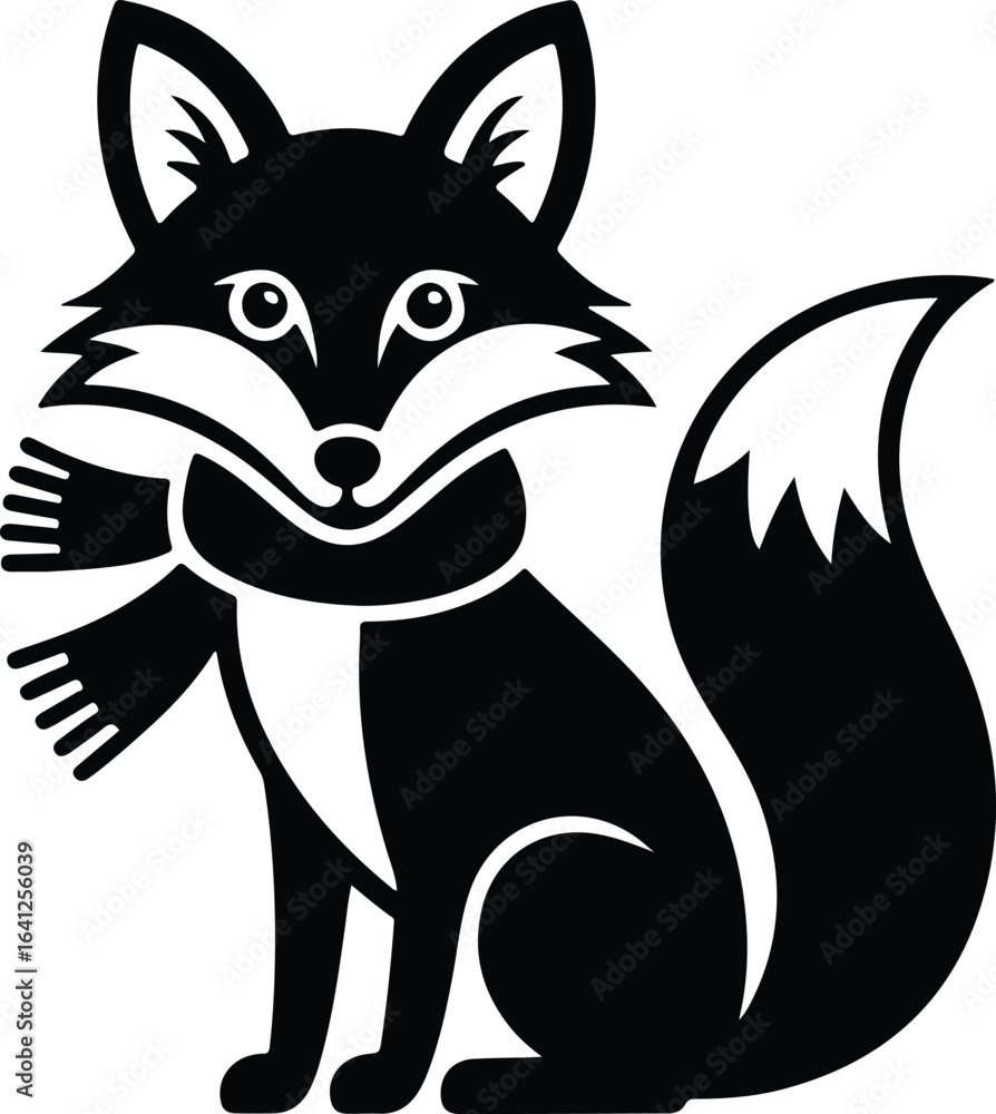 Obraz premium Charming fox wearing a scarf, winter icon
