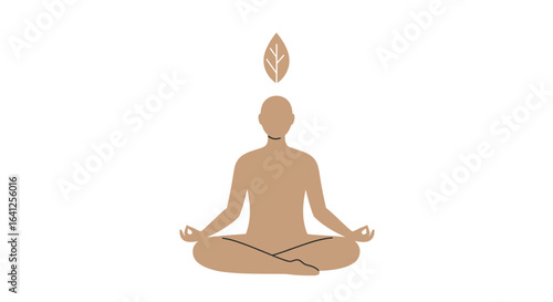 Minimalist Meditating Figure with Floating Leaf