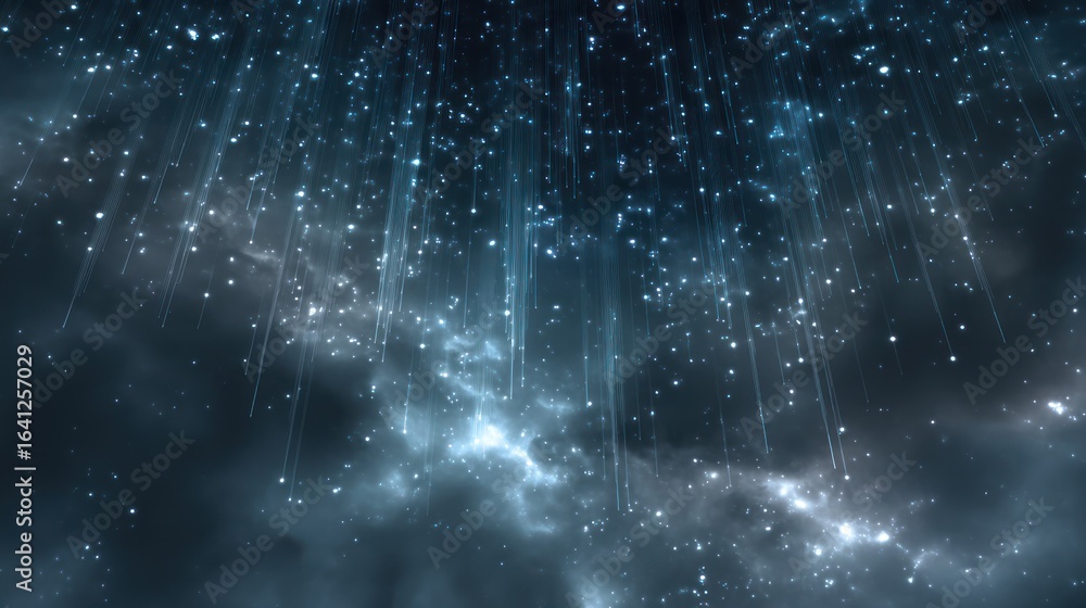 Fototapeta premium dreamlike crystal rain falling from a glowing nebula sky