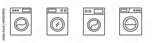 Laundry icons. Washing machine symbol line art editable stoke. Washing, cleaning, washing machine, laundry service