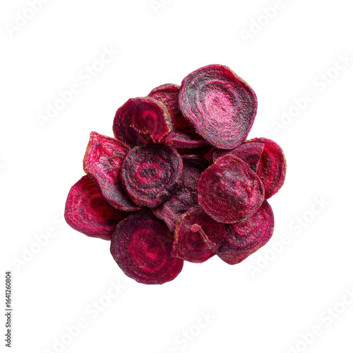 Dehydrated Beetroot Chips Vibrant Purple Slices on Black Background