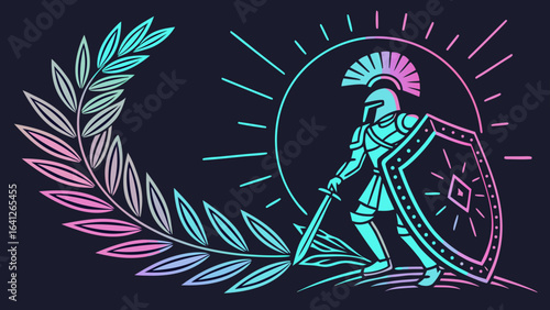 Warrior shield knight sword laurel vector art illustration design for medieval graphic and ancient history theme