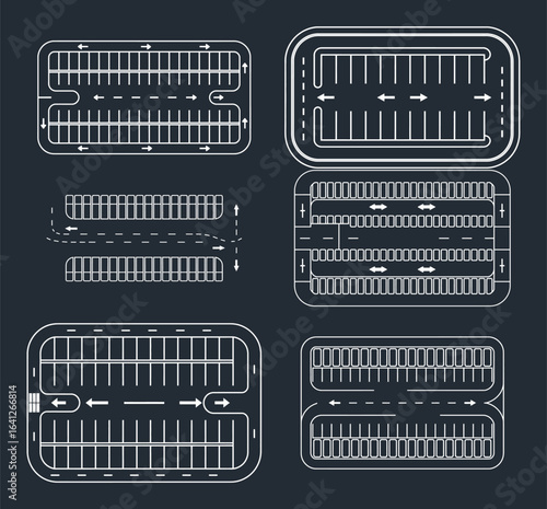 Overhead View Parking Lot Layouts with Arrows and Lines car park parking space