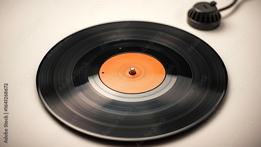 Fototapeta premium A vintage vinyl record on a white surface, highlighting retro music aesthetics.