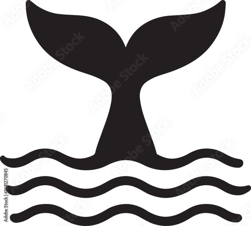 Whale tail silhouette rising from ocean waves, ideal for marine, wildlife, and nature-themed vector designs.
