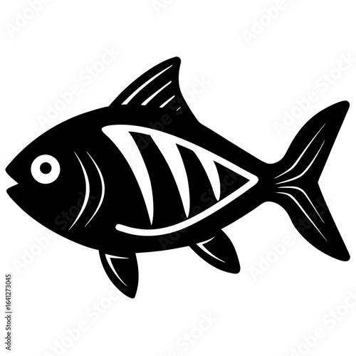 Black silhouette icon of a tetra fish stylized for x ray or medical illustration