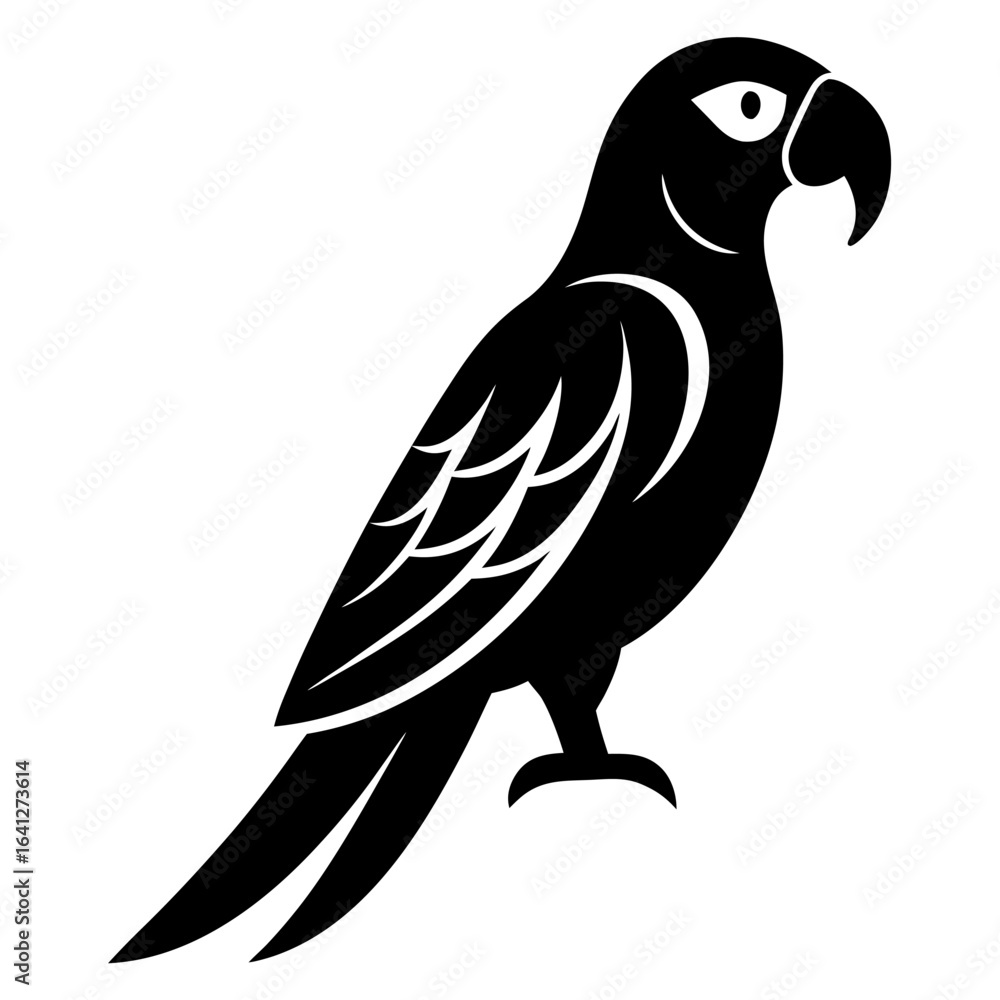 Obraz premium Black macaw silhouette icon for tropical bird and wildlife designs