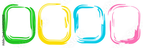 Bright cheerful frames traces of watercolor round shape space for copying. Set of empty isolated oval frames of green and yellow color. School, children's development, drawing, creativity
