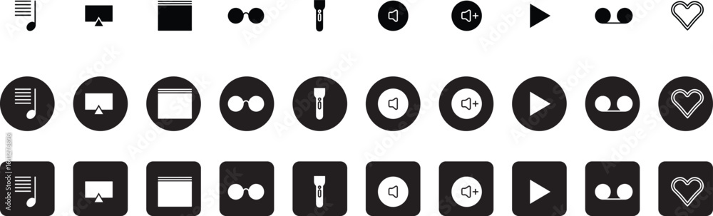 Assorted Black and White Icons Music Upload Folder Glasses Flashlight and More Assorted Black and White Icons Music Upload Folder Glasses Flashlight and More
