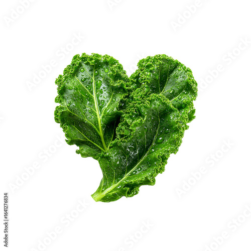 Fresh Kale Leaves in Heart Shape, Dew Drops, Healthy Food