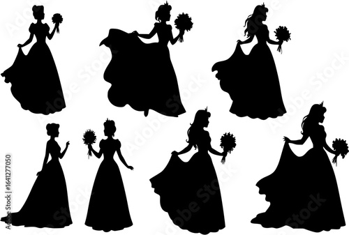 Set of silhouettes of princess.
