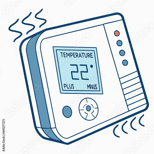 Vector icon of a digital thermostat with temperature display.	
