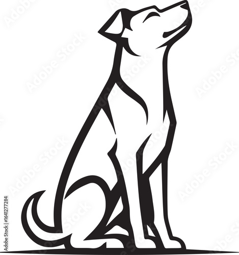 Loyal Companion: A minimalist illustration of a seated dog, gazing upward with a look of adoration, celebrating the pure connection between humans and their loyal companions.