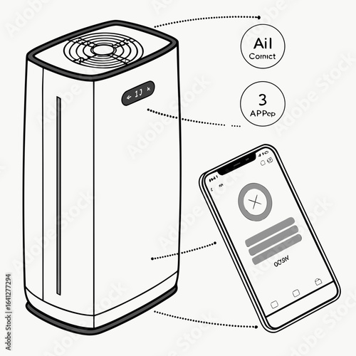 Vector of connected air purifier with app control.	