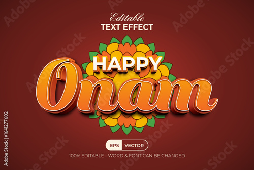 Happy Onam Text Effect 3D Style. Editable Text Effect.
