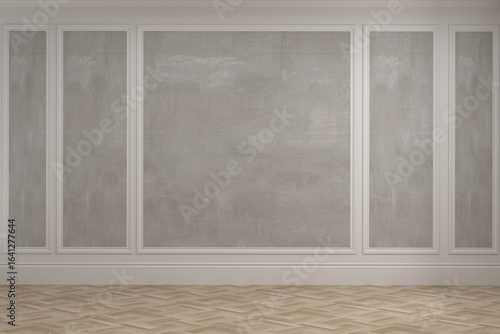 Classic interior with blank wall, panel, moldings. 3d render illustration