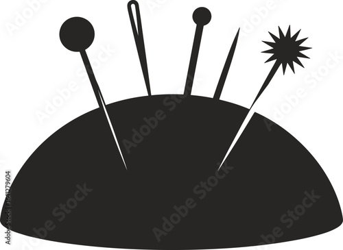 Sewing needle cushion silhouette, black and white pincushion  illustration, 