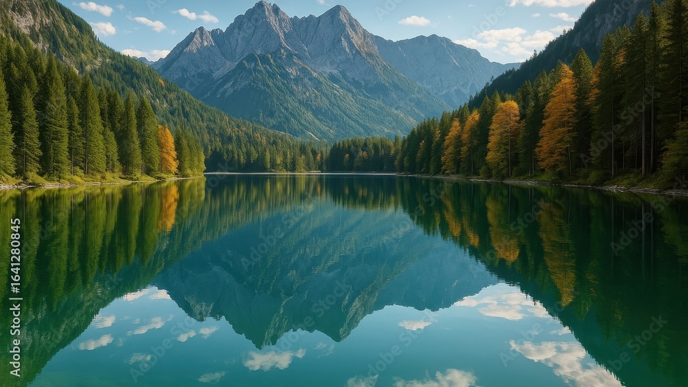 Fototapeta premium Serene mountain lake reflection