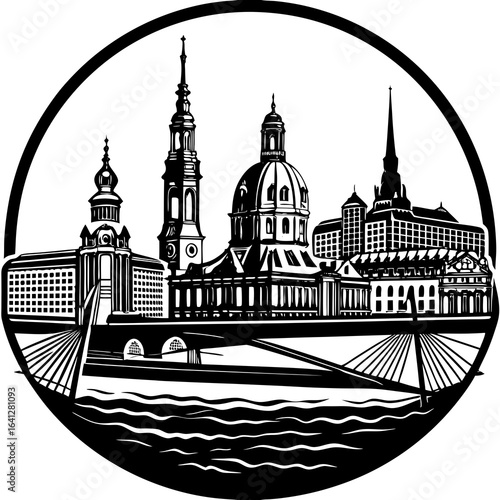 Dresden germany skyline vector illustration cityscape silhouette landmark travel architecture buildings view 100 created with generative ai