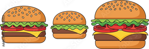 Burger vector illustration delicious fast food cheeseburger set