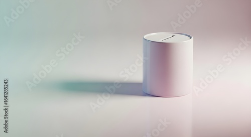 Wallpaper Mural A minimalist pink cylindrical coin bank with a slot on a light background casting a soft shadow Torontodigital.ca