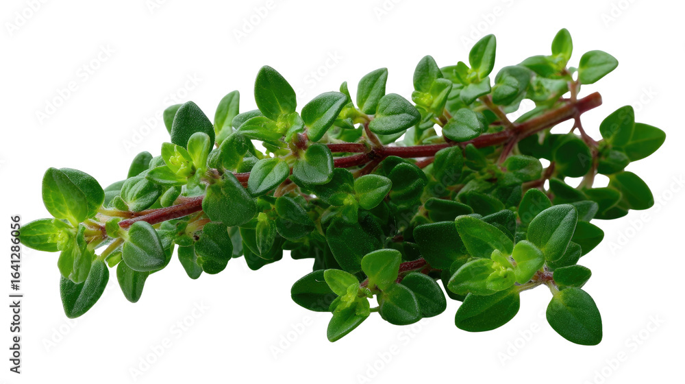Fresh Thyme Sprig: A close-up shot of a vibrant thyme sprig, its delicate green leaves exuding freshness and botanical detail, evoking the essence of natural flavors and culinary delight. Fresh Thyme Sprig: A close-up shot of a vibrant thyme sprig, its delicate green leaves exuding freshness and botanical detail, evoking the essence of natural flavors and culinary delight.