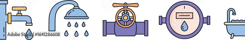 Plumbing fixtures set vector illustration water supply concept