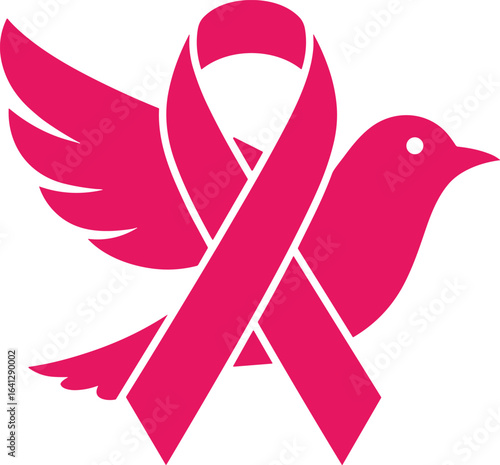 Pink Ribbon with Dove Icon for Breast Cancer Awareness