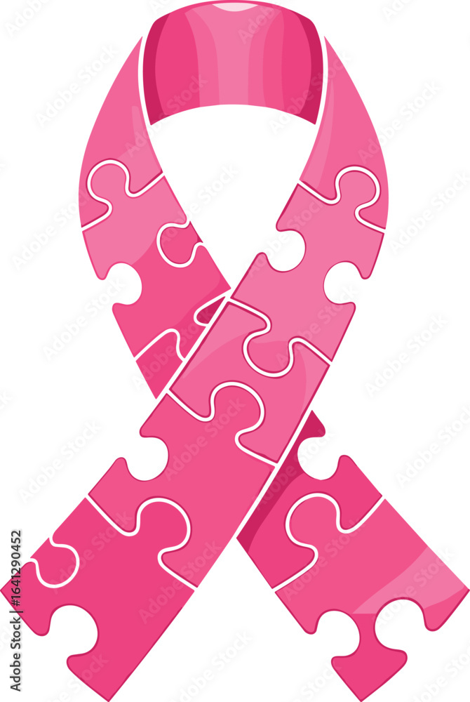 Fototapeta premium Pink Puzzle Piece Ribbon for Breast Cancer Awareness