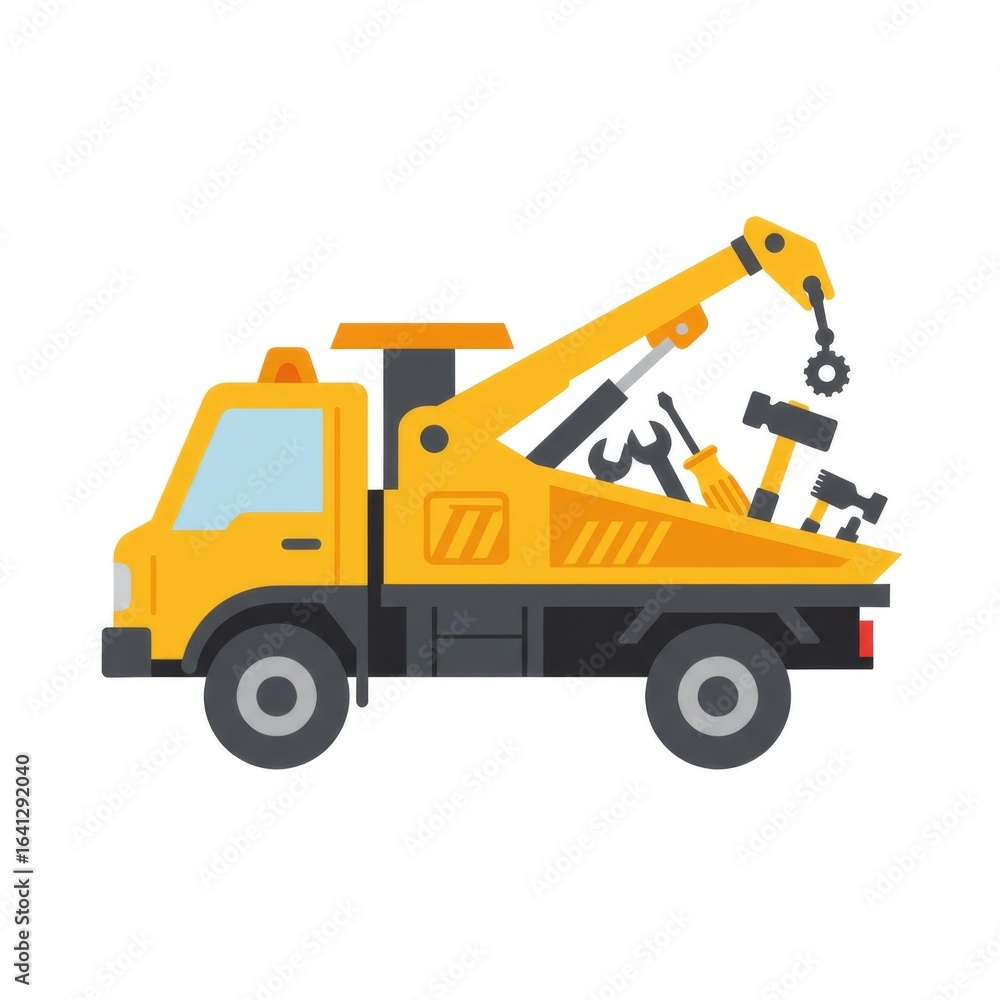 Naklejka premium Yellow Tow Truck with Tools and Crane