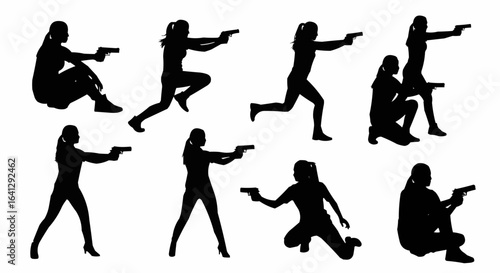 Woman Silhouette Hitman Spy Secret Agent Hero Set stock