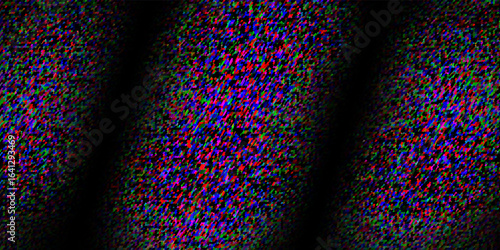 Abstract background with colorful glitch effect from pixels on dark screen. VHS and TV effect concept.  Digital Pixel color RGB noise error video frames.